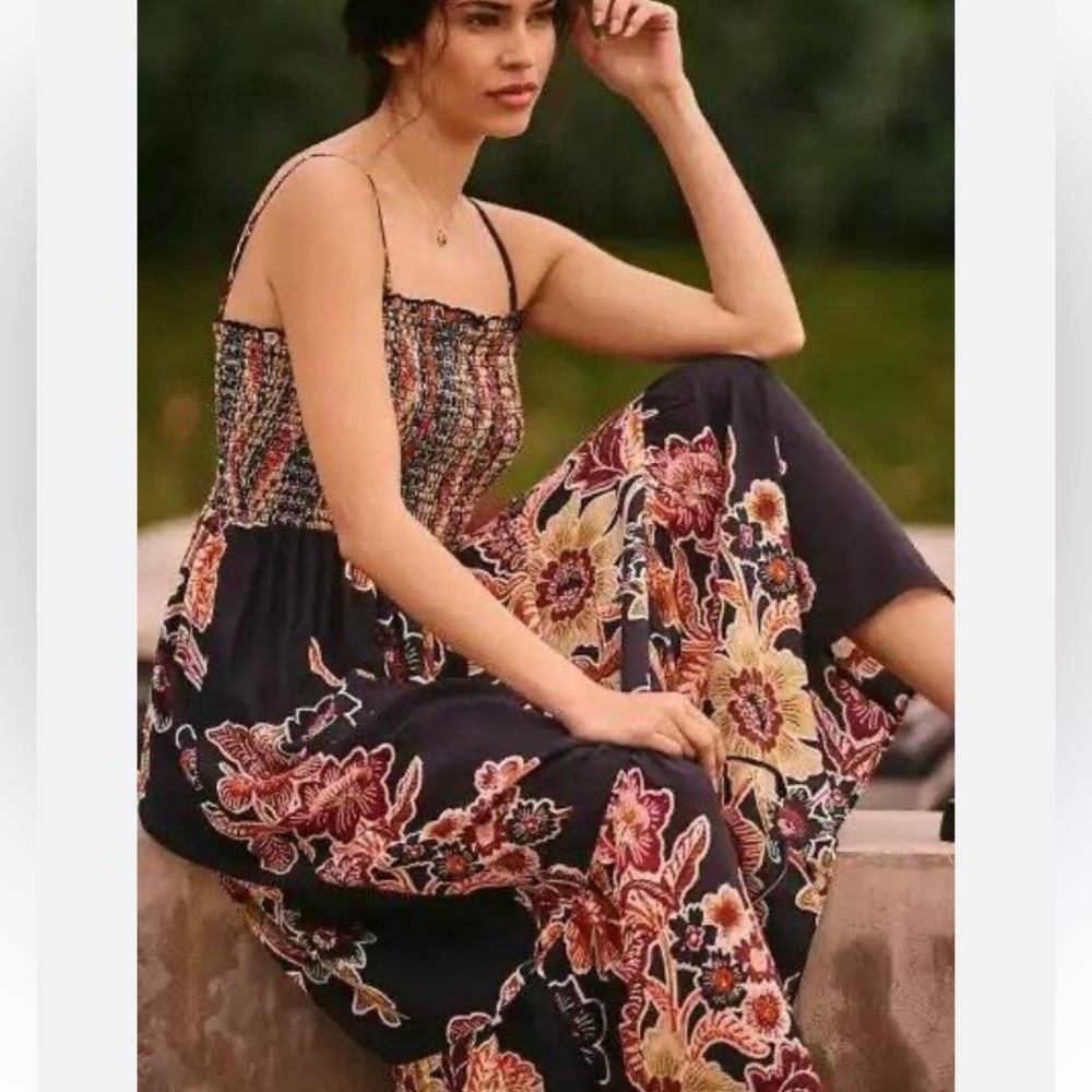 Anthropologie Floral The Marisol Printed Smocked Gauze Maxi Dress